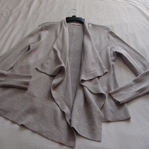 ANN TAYLOR LOFT Icy Silver Gray Long Sleeve WOOL Blend Open DRAPED CARDIGAN Sz M